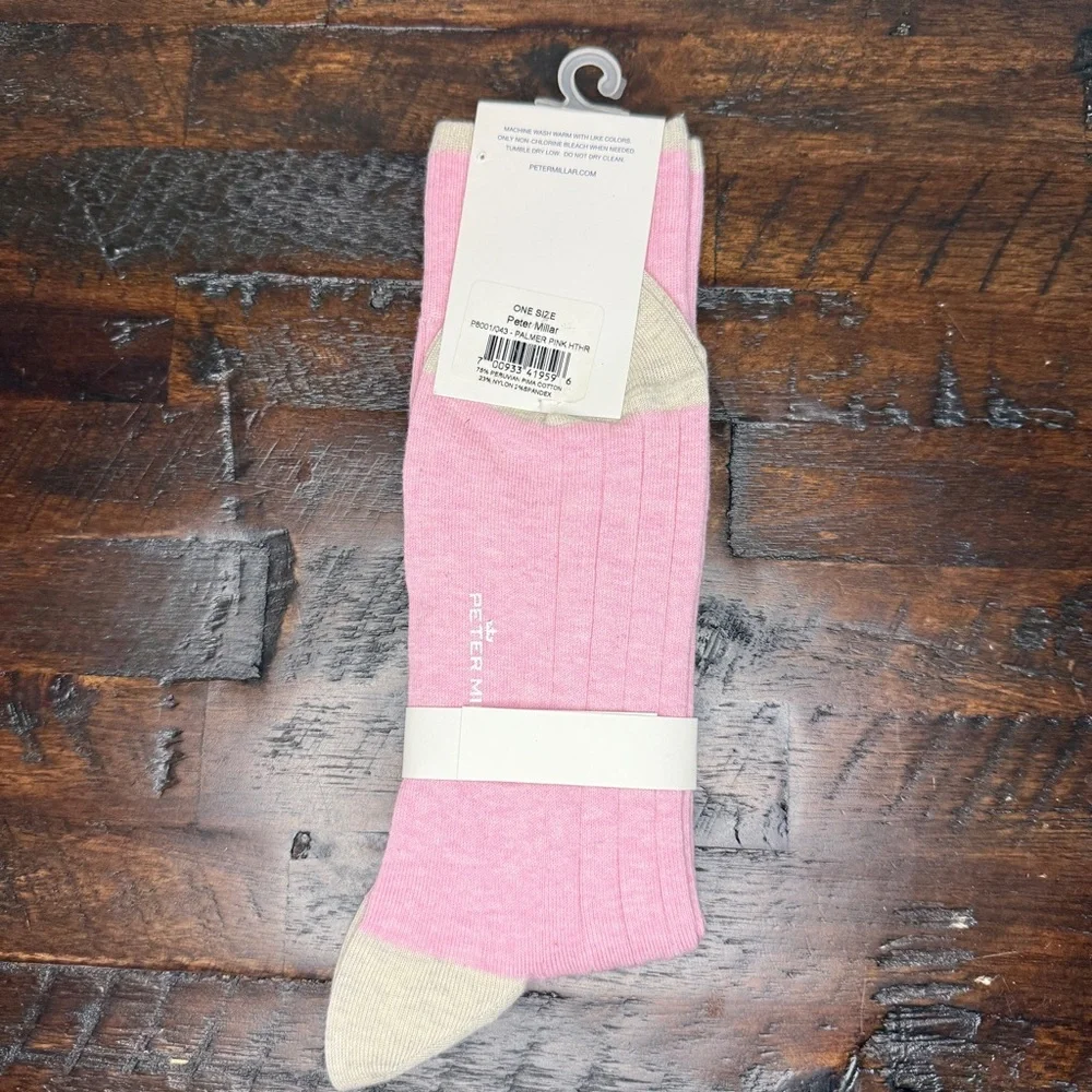 Peter Millar Men’s Heathered Pink Ribbed Socks Peruvian Pima Cotton Blend OS